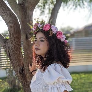 Pink flower crown with pearls